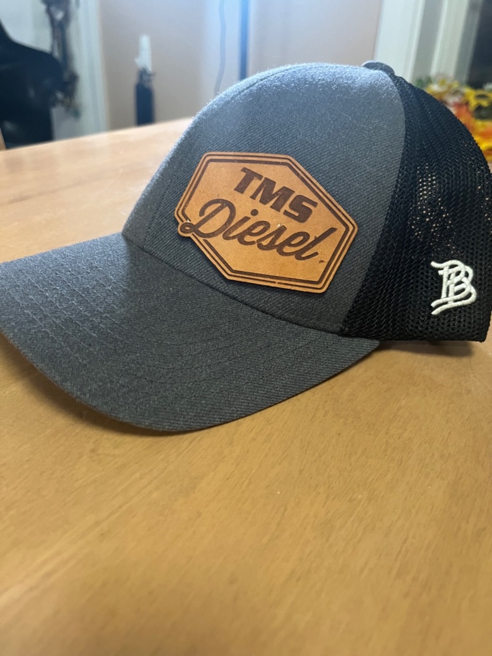 TMS Diesel Trucker Hat Gray & Black Mesh Snapback Branded Bills Leather Patch